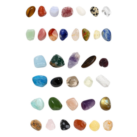 Mineralsamling 36 st naturstenar i transparent låda 15,5x11 cm