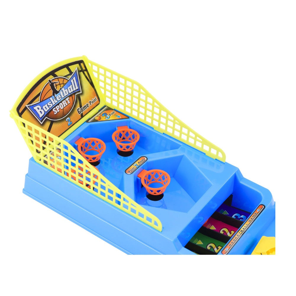 Mini basketbollsspel bordsspel med bollkastare, 6 bollar och 4 korgar