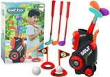 Mini golfset för barn 3+ med vagn på hjul, 3 klubbor, 5 bollar