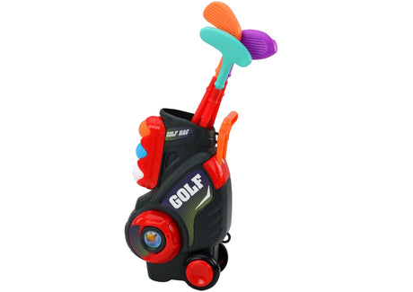 Mini golfset för barn 3+ med vagn på hjul, 3 klubbor, 5 bollar