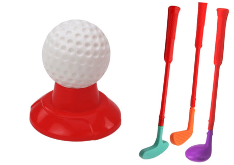 Mini golfset för barn 3+ med vagn på hjul, 3 klubbor, 5 bollar