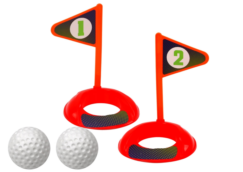 Mini golfset för barn 3+ med vagn på hjul, 3 klubbor, 5 bollar