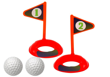 Mini golfset för barn 3+ med vagn på hjul, 3 klubbor, 5 bollar