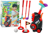 Mini golfset för barn 3+ med vagn på hjul, 3 klubbor, 5 bollar