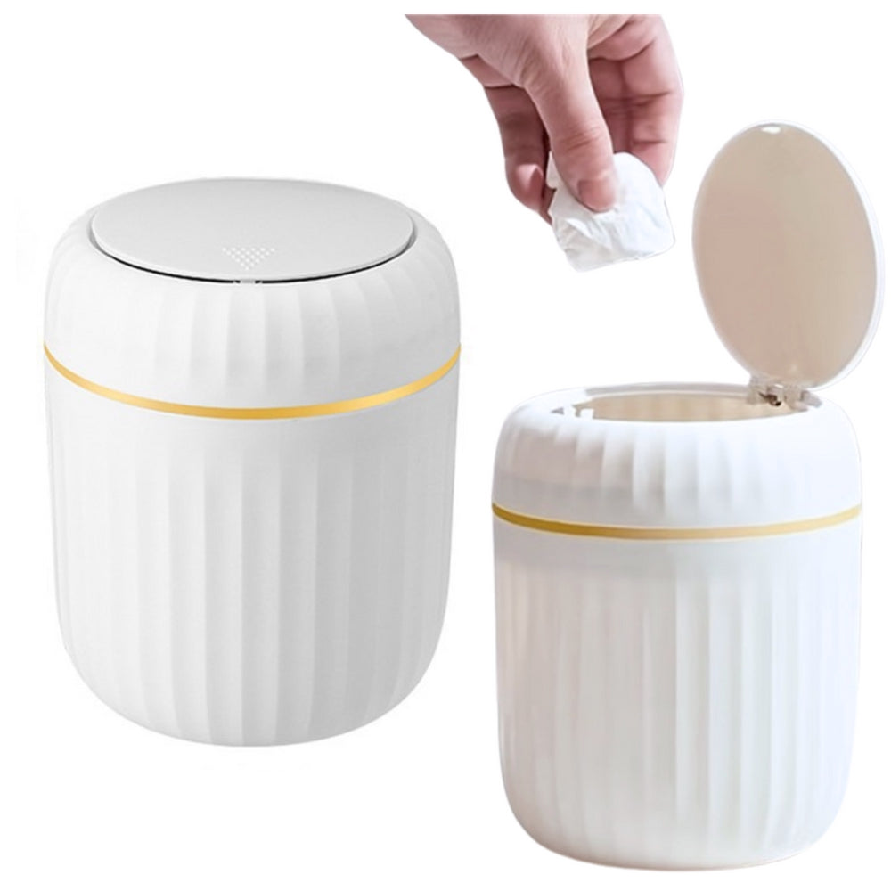 Mini soptunna med trycklock i plast 16,5x13x13 cm vit