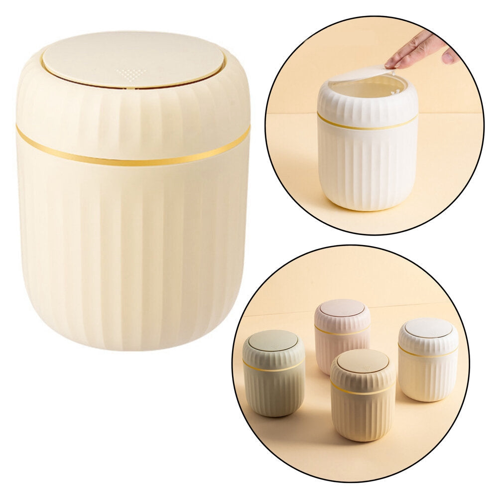 Mini soptunna med trycklock plast beige 16,5x13x13 cm