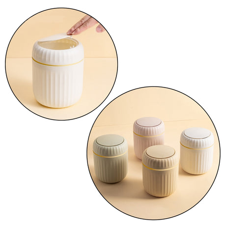 Mini soptunna med trycklock plast beige 16,5x13x13 cm