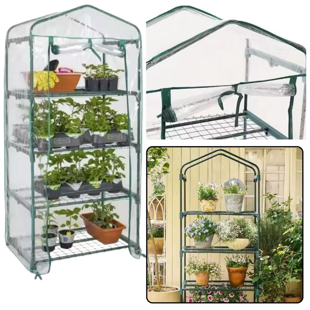 Mini växthus för balkong 4 hyllor 69x49x157 cm PVC-överdrag