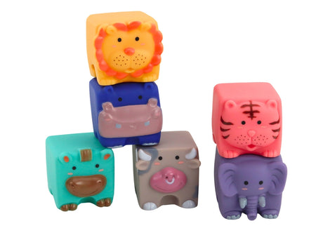 Mjuka byggklossar i gummi 12-pack med djur, bokstäver & siffror 6m+