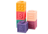 Mjuka byggklossar i gummi 12-pack med djur, bokstäver & siffror 6m+