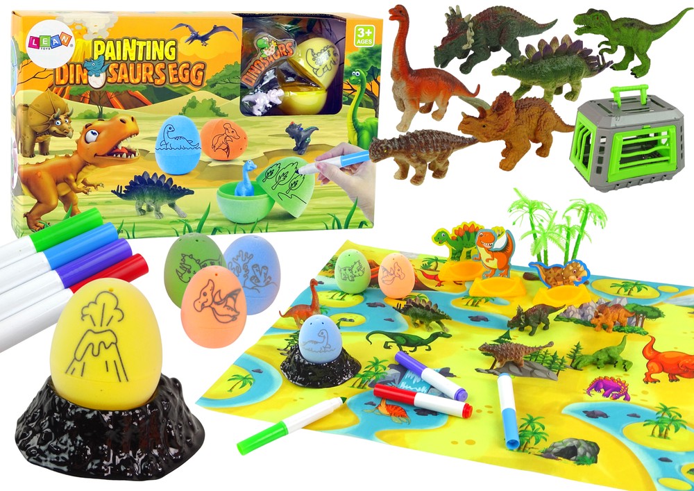 Måla dinosaurieägg DIY-set 4 ägg, 6 dinosaurier, matta, 3+ år