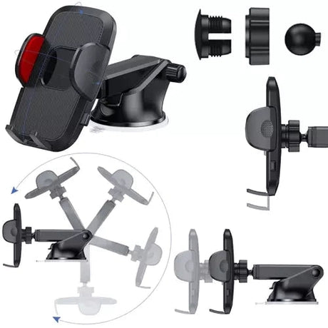 Mobilhållare bil med sugkopp, teleskoparm 360° rotation 4-7" svart