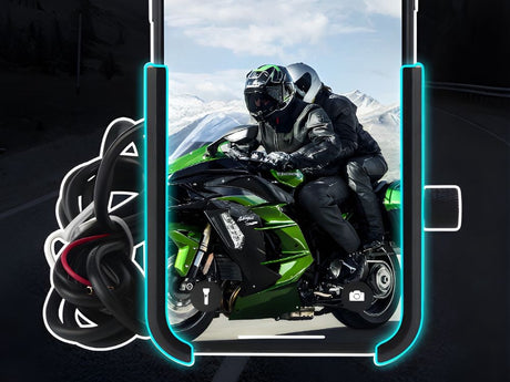 Mobilhållare för motorcykel styre med USB-laddning metall svart