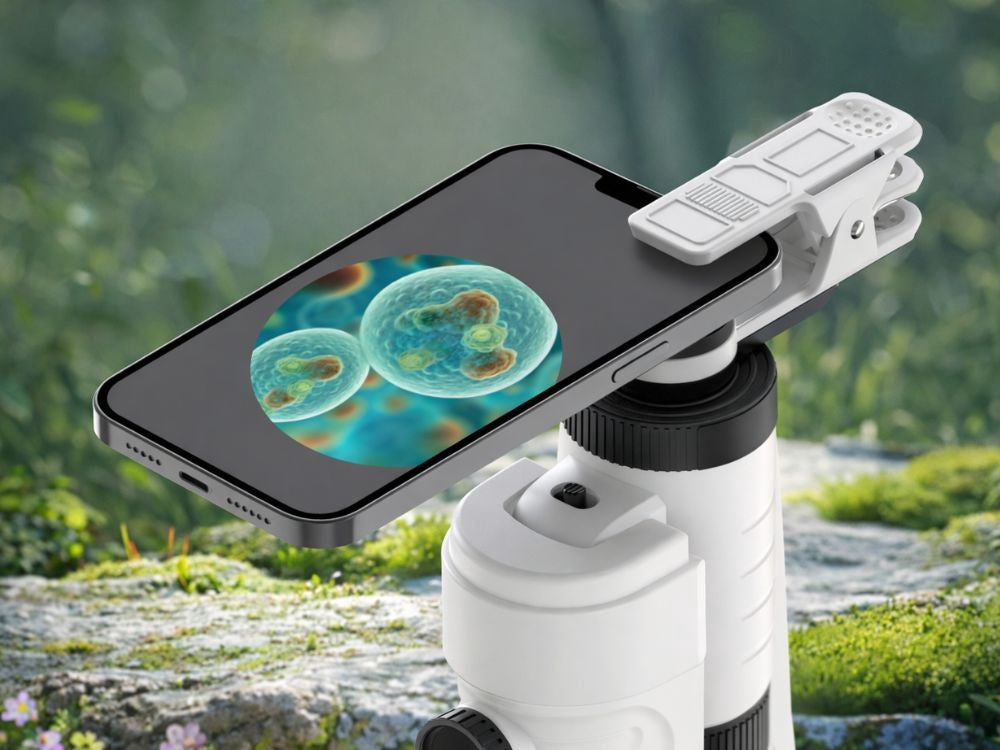 Mobilmikroskop 60–200x med LED/UV och mobilhållare inkl batterier