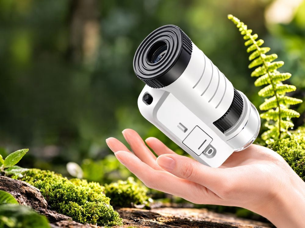 Mobilmikroskop 60–200x med LED/UV och mobilhållare inkl batterier