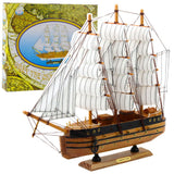 Modell segelfartyg 3-mastat trä 39x36 cm med bas och skylt