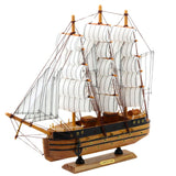 Modell segelfartyg 3-mastat trä 39x36 cm med bas och skylt