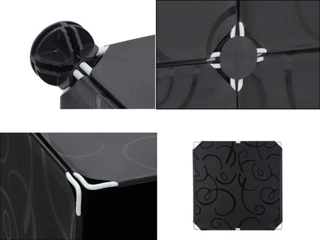 Modulärt skoskåp 6 hyllor 3 segment svart med transparenta fönster