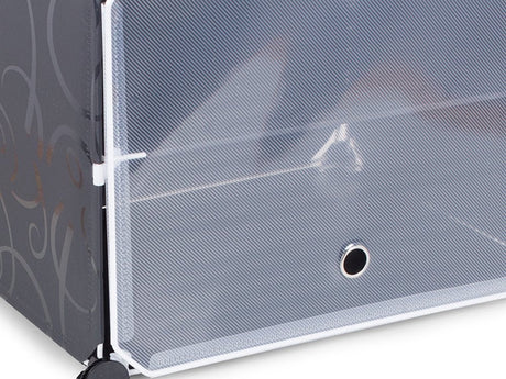 Modulärt skoskåp 6 hyllor 3 segment svart med transparenta fönster