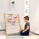 Montessori barnbokhylla med 6 fickor, trä/bomull, 63x76,5x30 cm