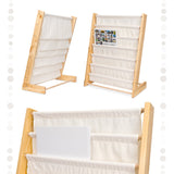 Montessori barnbokhylla med 6 fickor, trä/bomull, 63x76,5x30 cm