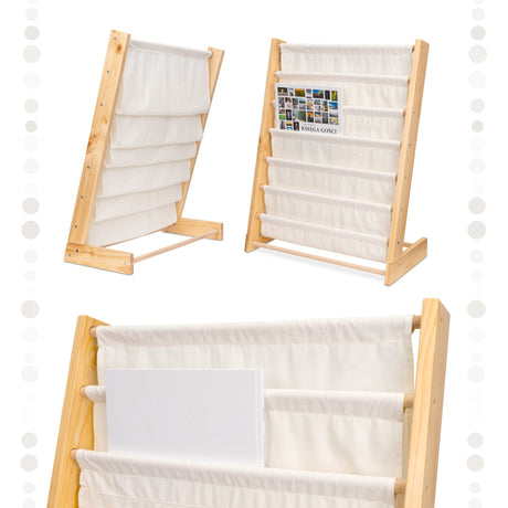 Montessori barnbokhylla med 6 fickor, trä/bomull, 63x76,5x30 cm