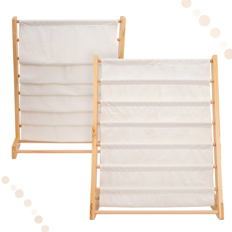 Montessori barnbokhylla med 6 fickor, trä/bomull, 63x76,5x30 cm