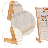 Montessori barnbokhylla med 6 fickor, trä/bomull, 63x76,5x30 cm