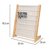 Montessori barnbokhylla med 6 fickor, trä/bomull, 63x76,5x30 cm