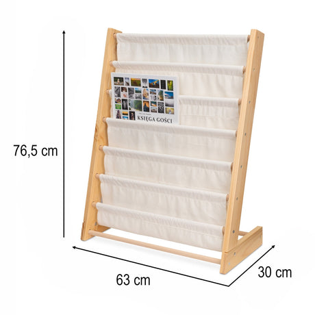 Montessori barnbokhylla med 6 fickor, trä/bomull, 63x76,5x30 cm