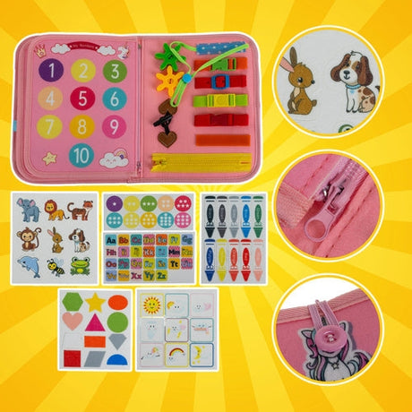 Montessori känselbok i filt med aktiviteter, unicornmotiv, 3+ år