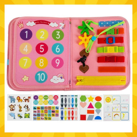 Montessori känselbok i filt med aktiviteter, unicornmotiv, 3+ år