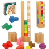 Montessori träpussel torn med klossar 13 delar, 3 svårighetsgrader