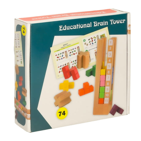Montessori träpussel torn med klossar 13 delar, 3 svårighetsgrader