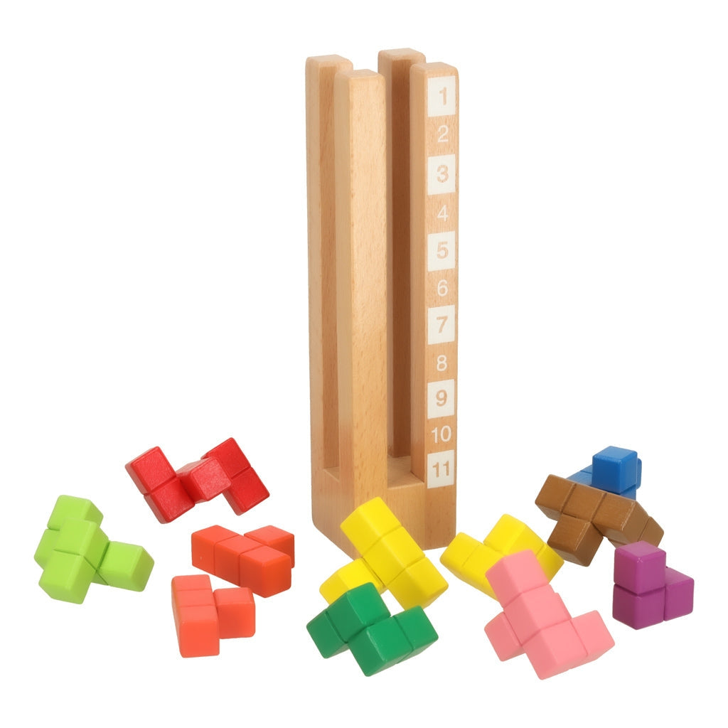 Montessori träpussel torn med klossar 13 delar, 3 svårighetsgrader