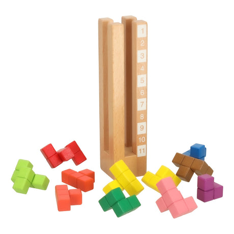 Montessori träpussel torn med klossar 13 delar, 3 svårighetsgrader