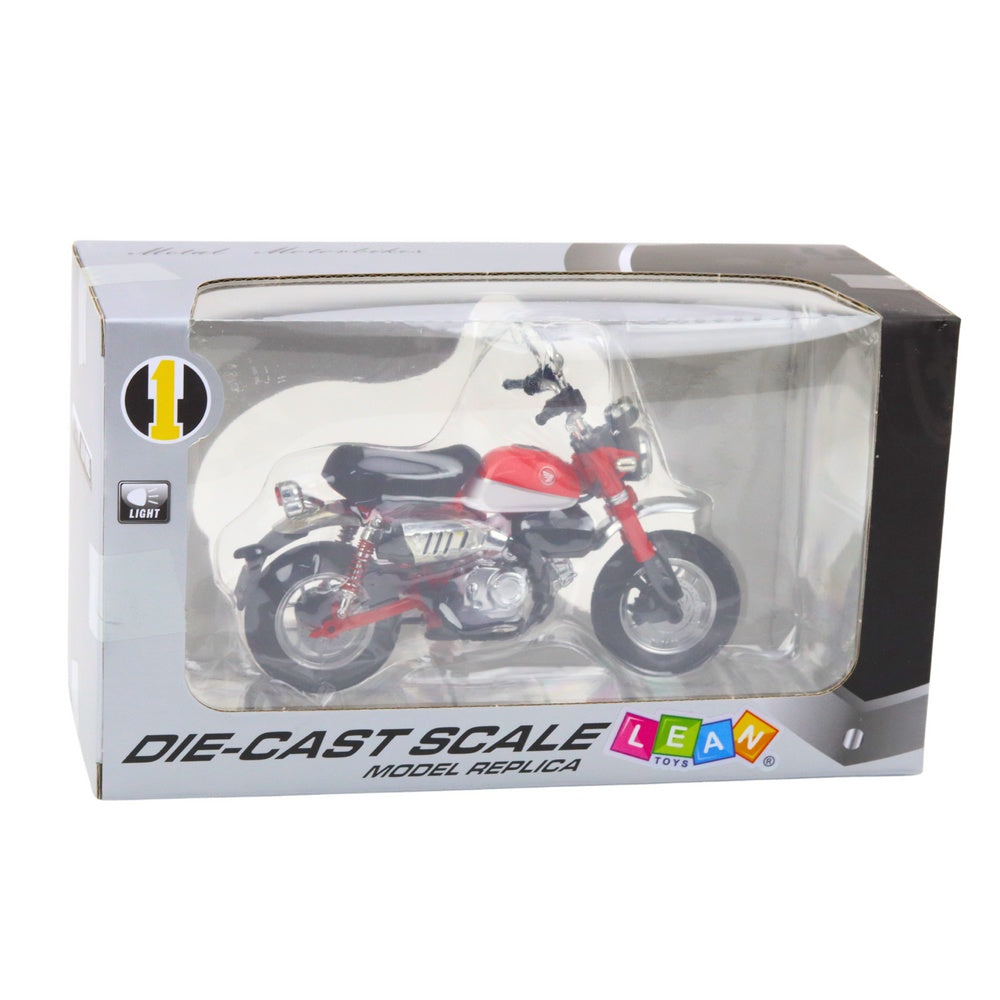 Motorcykelmodell retro röd 14,5 cm metall/plast med ljuseffekter
