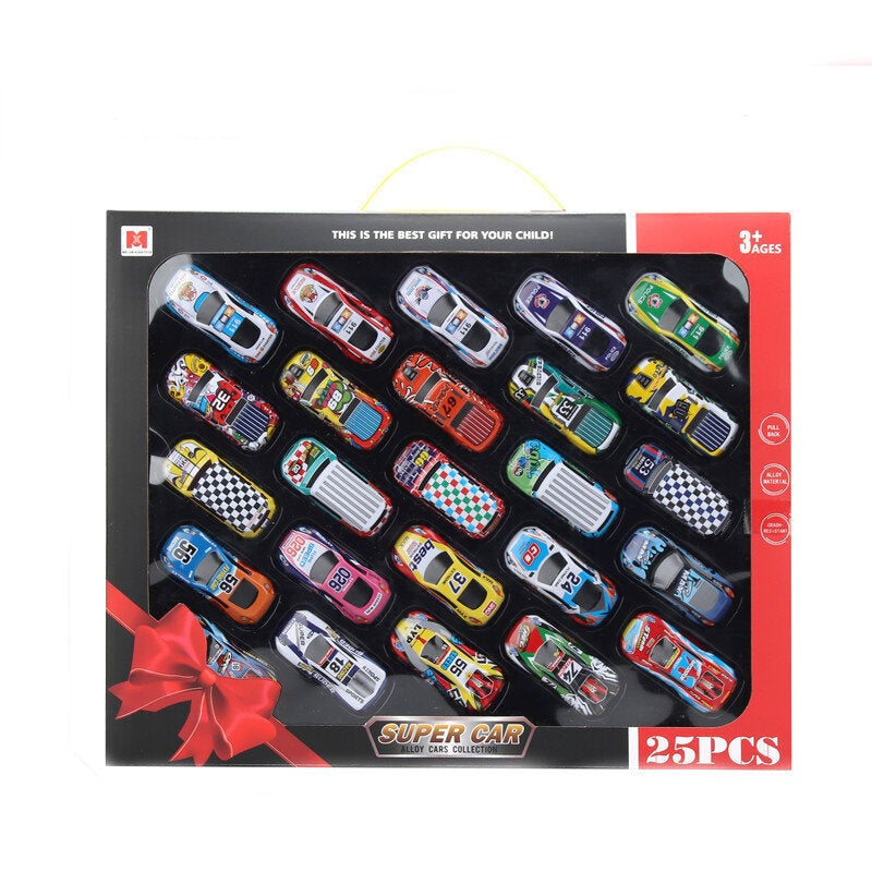 Motoriserade leksaksbilar set 25-pack metall/plast 7 cm