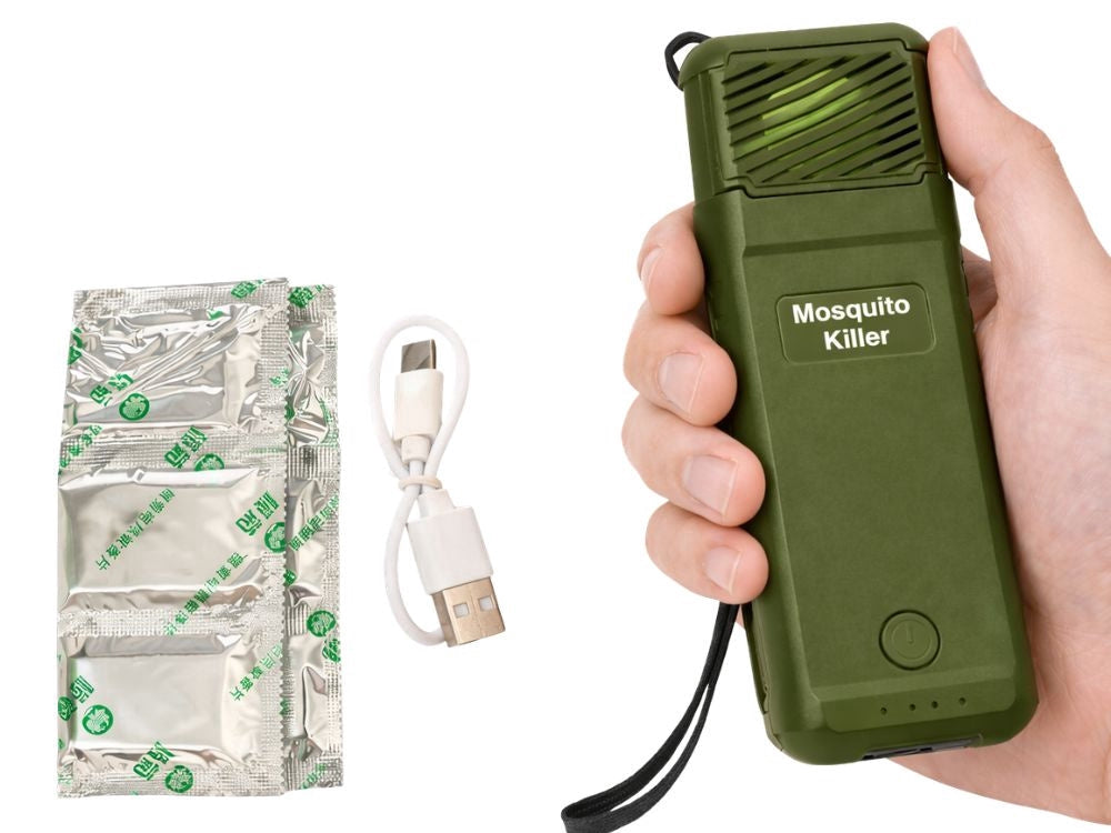 Myggavvisare USB-C med 6 refillpatroner, uppladdningsbar 14x5 cm