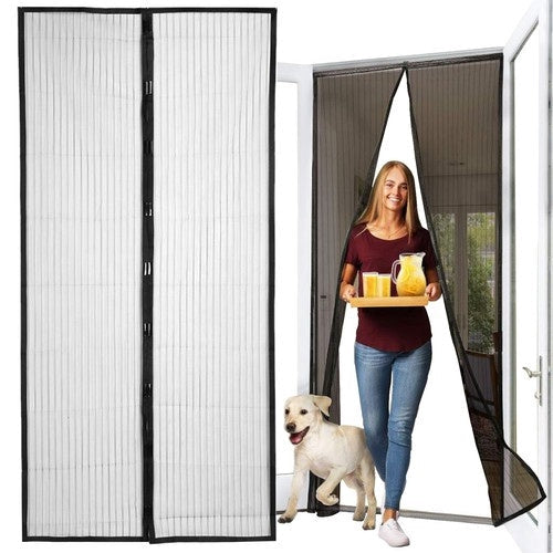 Myggnät för dörr med magnetstängning, kardborre, svart 100x220 cm