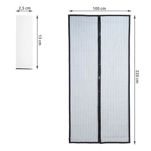 Myggnät för dörr med magnetstängning, kardborre, svart 100x220 cm