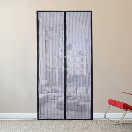Myggnät för dörr med magnetstängning, kardborre, svart 100x220 cm