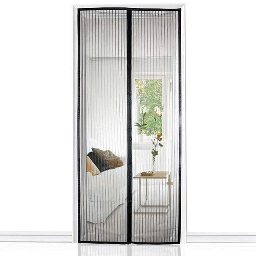 Myggnät för dörr med magnetstängning, kardborre, svart 100x220 cm
