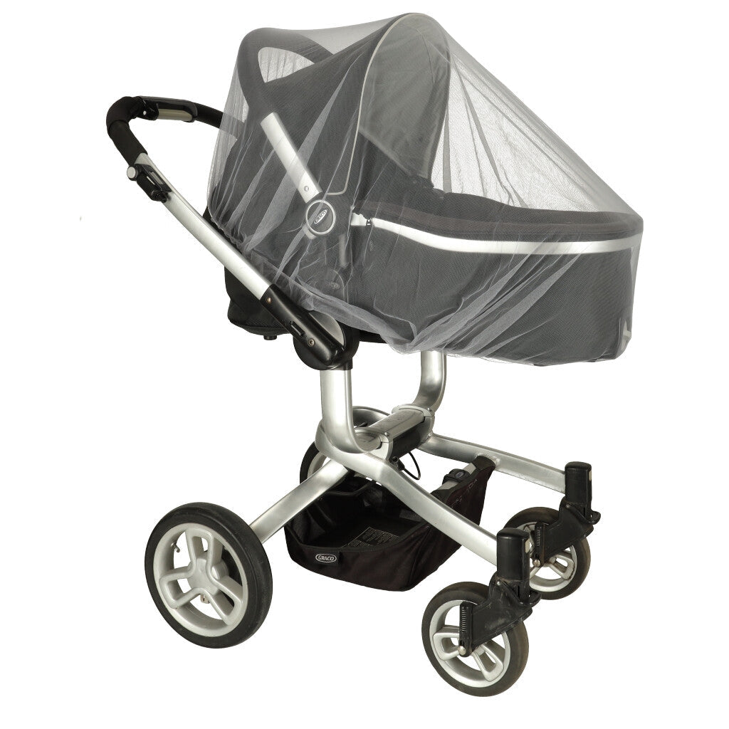 Myggnät till barnvagn universell 140 cm resår grå polyester