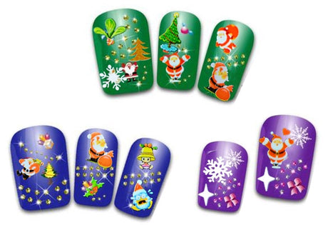 Nageldekorationer jul självhäftande stickers 6 ark för UV-gel/akryl/nagellack