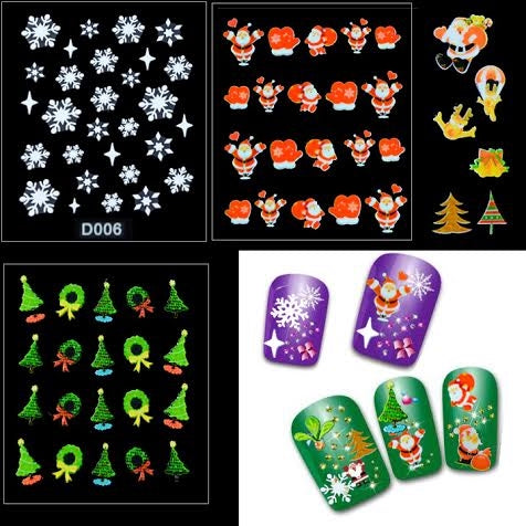 Nageldekorationer jul självhäftande stickers 6 ark för UV-gel/akryl/nagellack