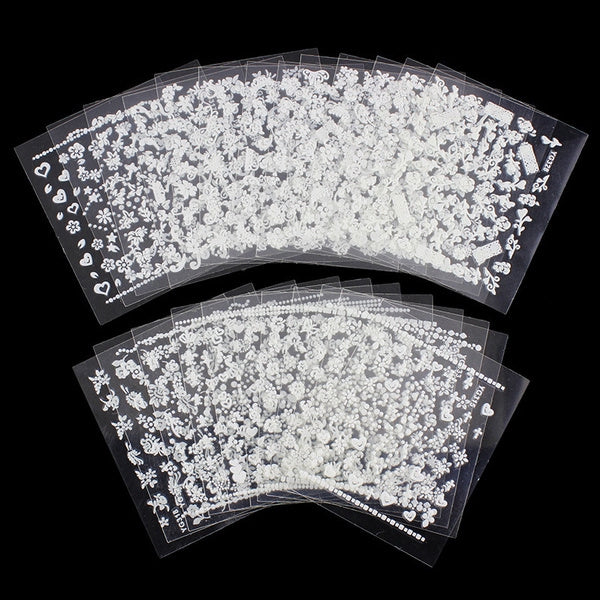 Nageldekorationer vita självhäftande 10 ark för UV gel/akryl/nagellack