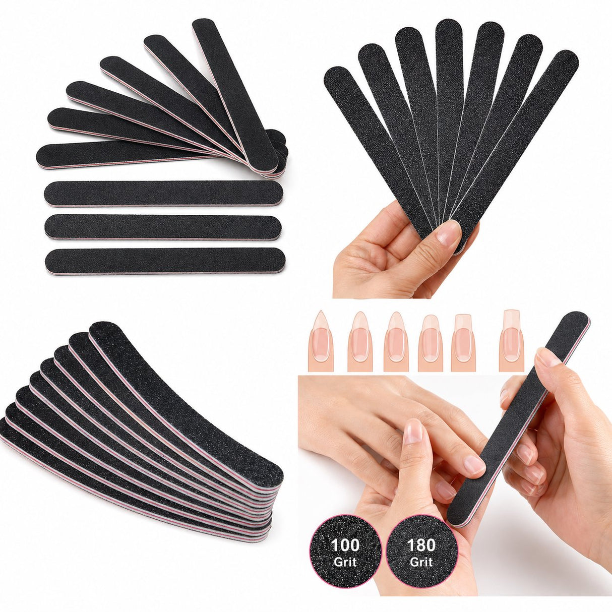 Nagelfil 100/180 grit tvåsidig svart för gel-, akryl- och naturliga naglar