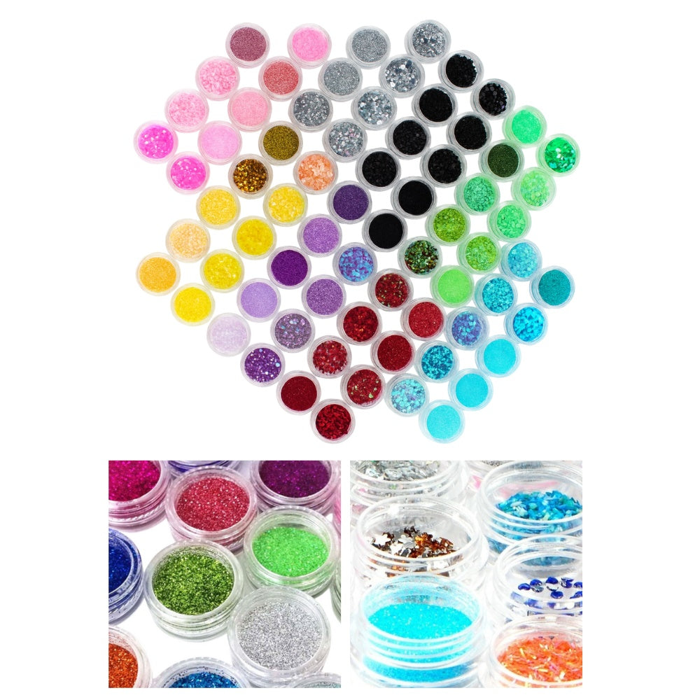 Nagelglitter 80-pack – Glittermix i Burkar – Flera Färger & Stilar för Nail Art och Dekoration