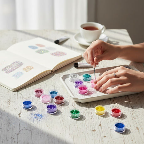 Nagelglitter 80-pack – Glittermix i Burkar – Flera Färger & Stilar för Nail Art och Dekoration
